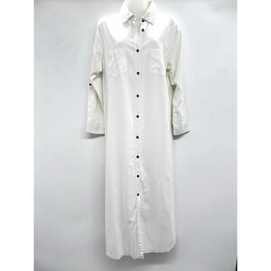 Splendid Cotton Blend Maxi Shirt Dress Sz S White Coastal Beachy Mixed Media